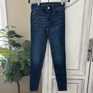 American Eagle Blue Next Level Stretch Hi-Rise Jegging Pants 0 Long Dark Wash
